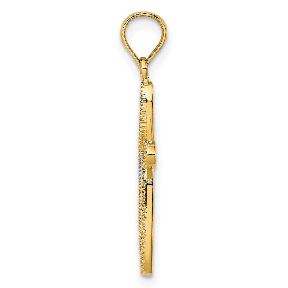 14K w/ Rhodium Filigree and Milgrain Cross Charm