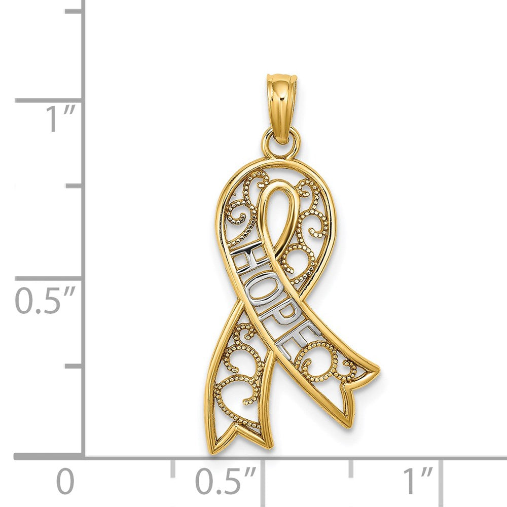 14k w/Rhodium Filigree Ribbon HOPE Charm