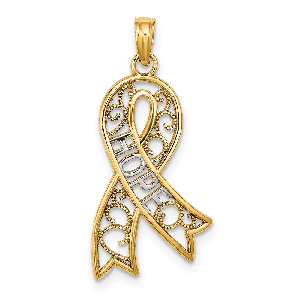 14k w/Rhodium Filigree Ribbon HOPE Charm