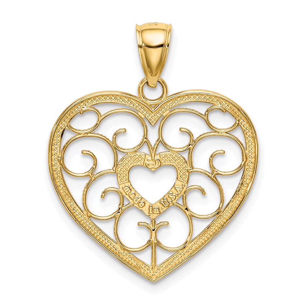 14k w/Rhodium Filigree Heart Charm