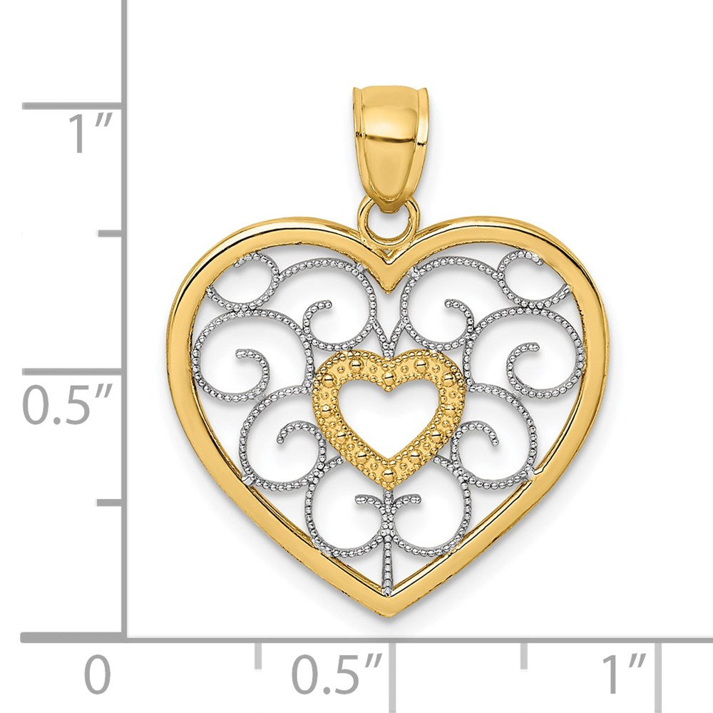 14k w/Rhodium Filigree Heart Charm
