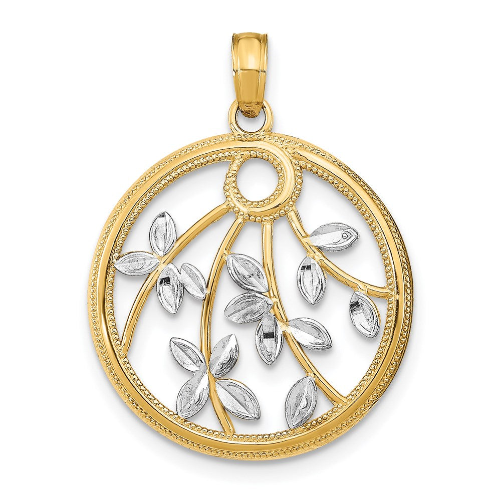 14K w/Rhodium Round Frame Charm