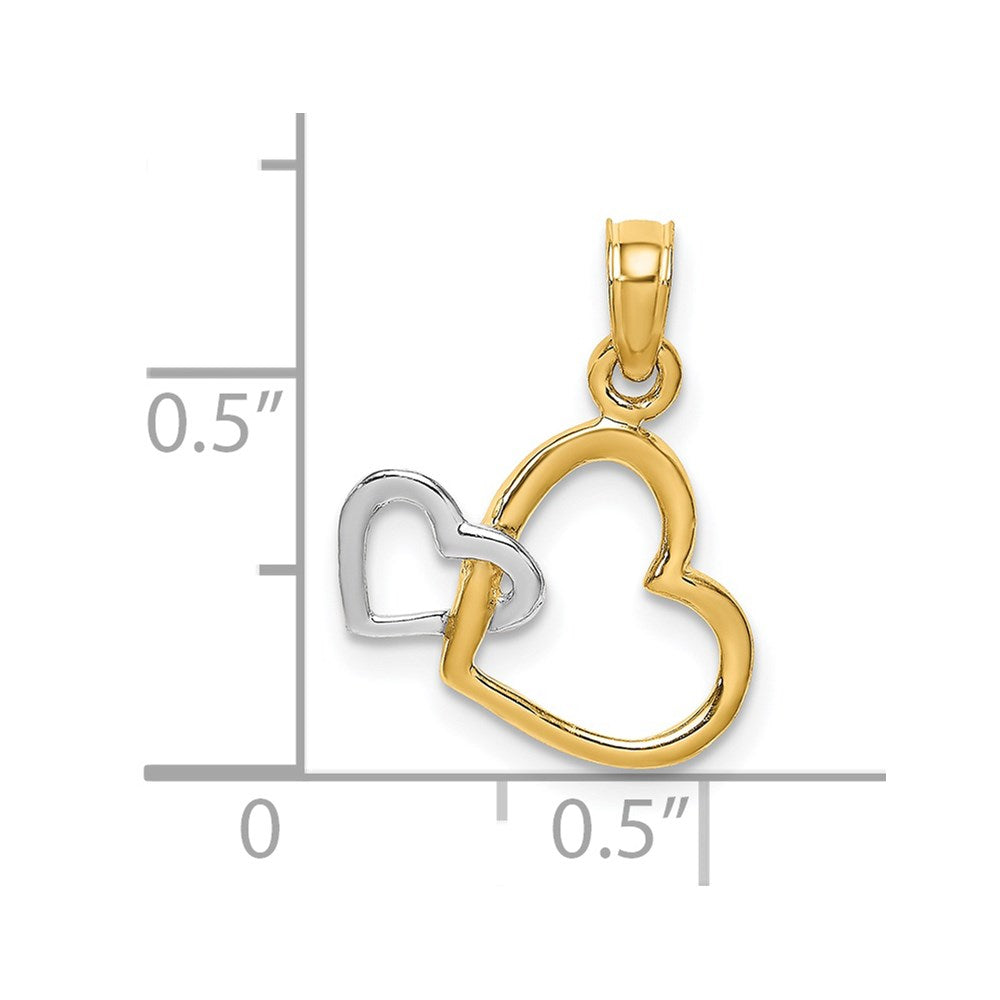 14k With White Rhodium Polished Hearts Interwined Charm