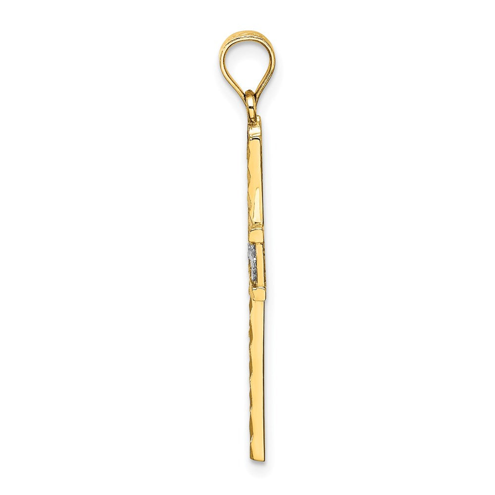 14K W/ Rhodium and D/C Flower Design Cross Charm