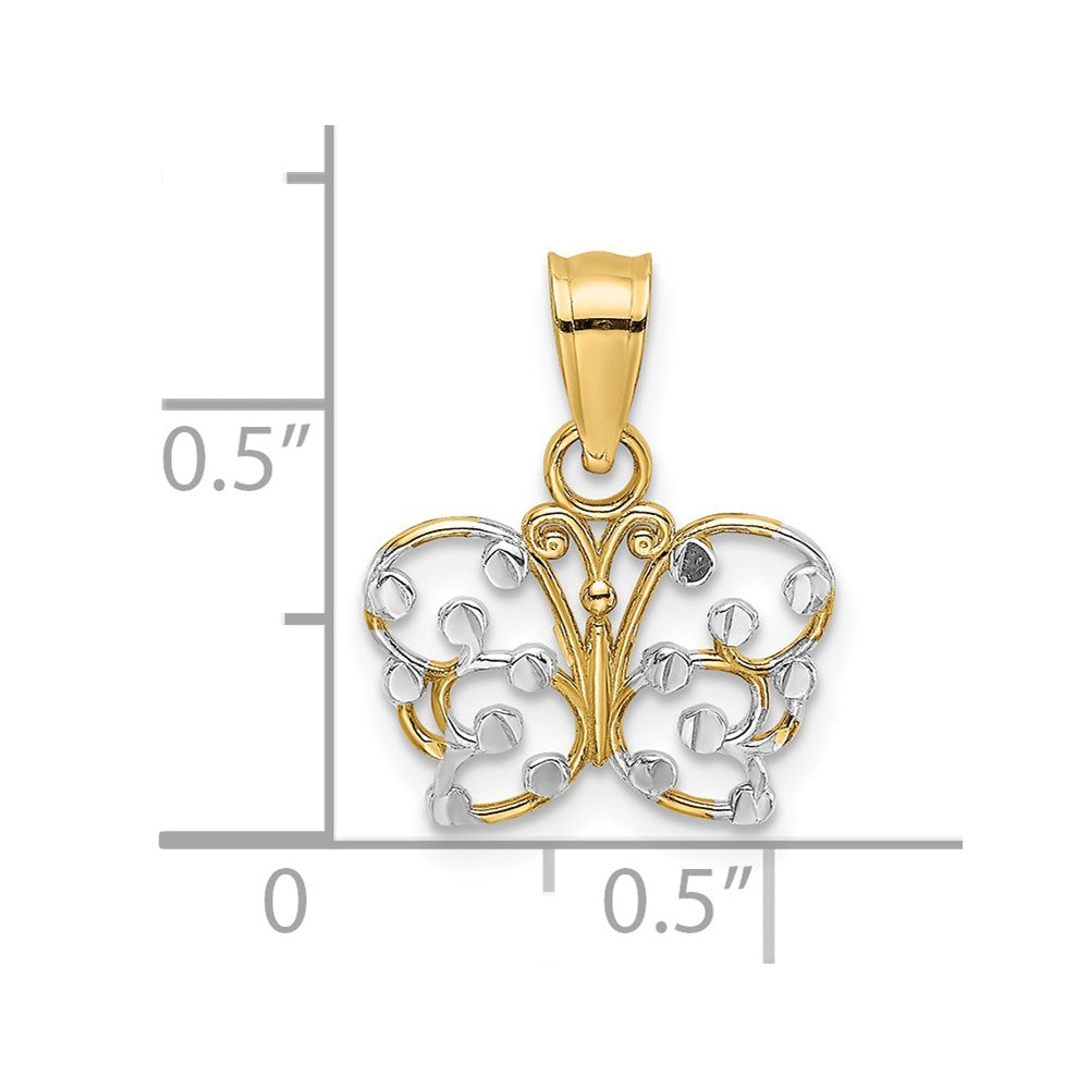 14k w/ Rhodium Diamond-cut Butterfly Charm