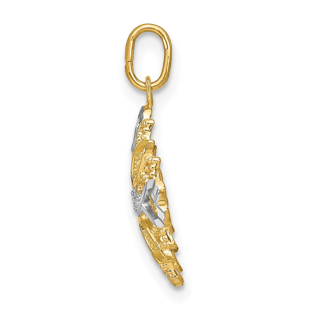 14K w/Rhodium Center Flower and Heart Charm