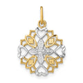 14K w/Rhodium Center Flower and Heart Charm