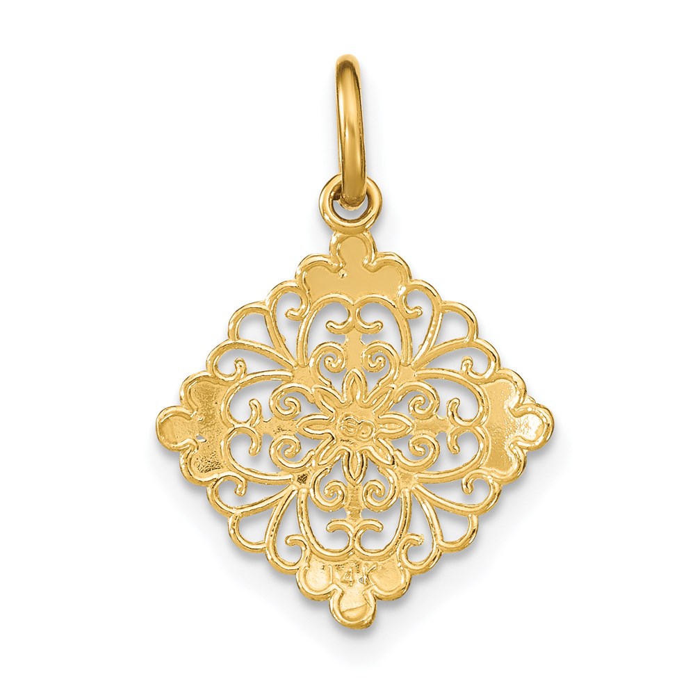 14K w/Rhodium and D/C Filigree Medallion Charm