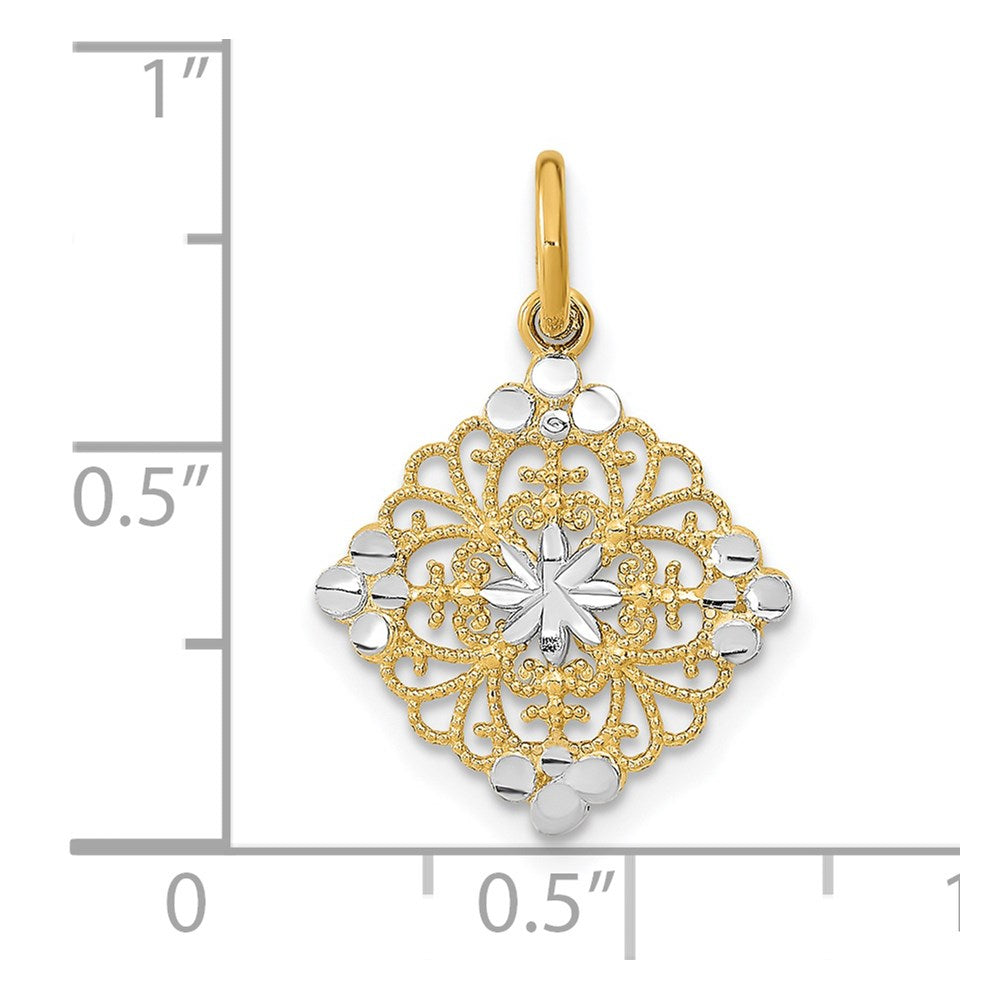 14K w/Rhodium and D/C Filigree Medallion Charm
