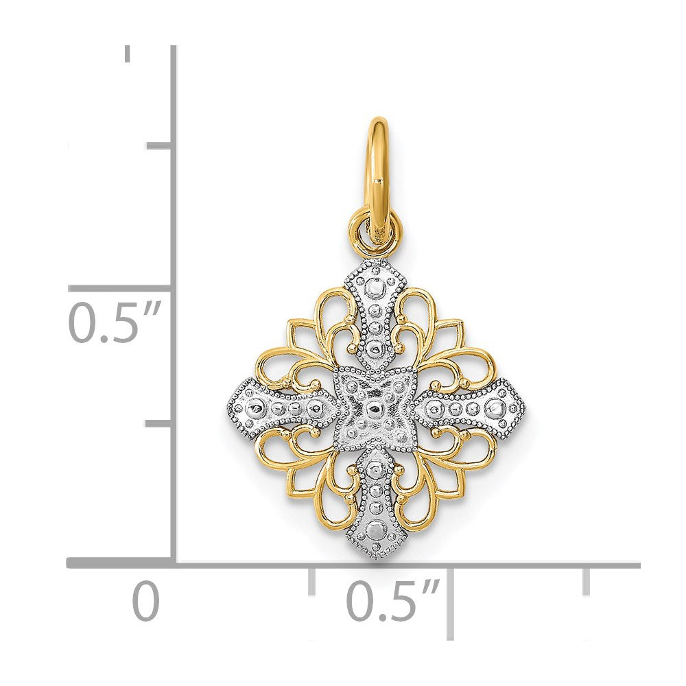 14K w/Rhodium and D/C Filigree Medallion Charm
