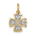 14K w/Rhodium and D/C Hearts In Cross Charm