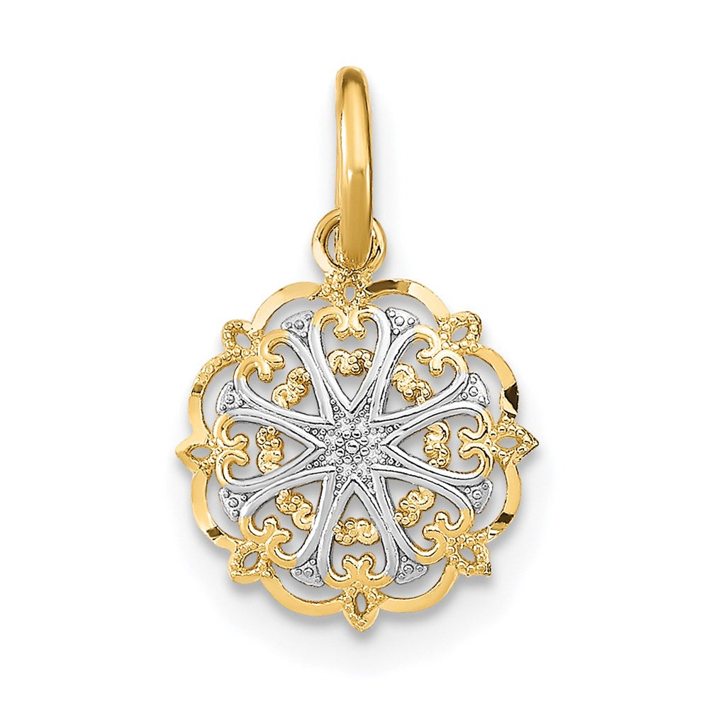 14K w/Rhodium Filigree Hearts Charm