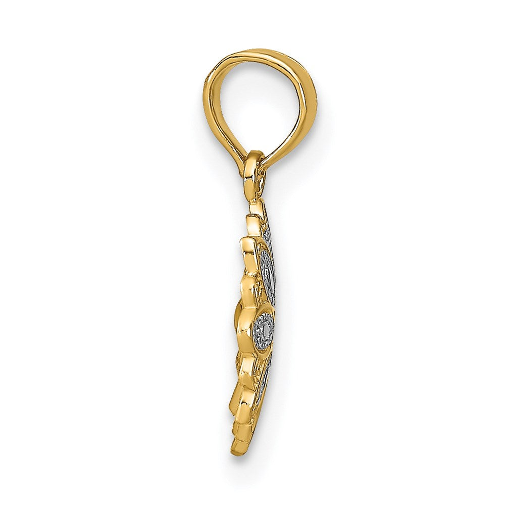14K w/Rhodium and D/C Mini Filigree Flower Charm