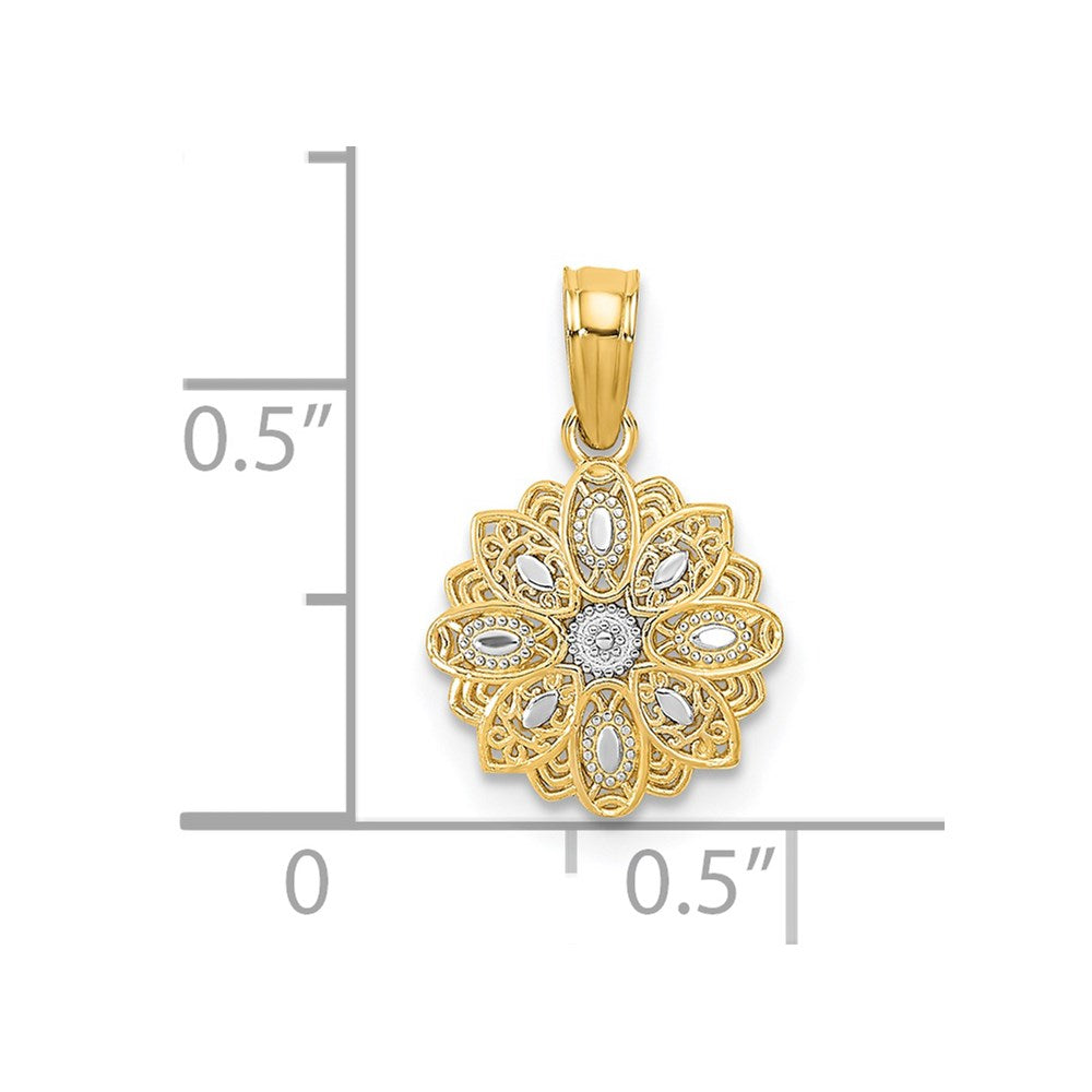 14K w/Rhodium and D/C Mini Filigree Flower Charm