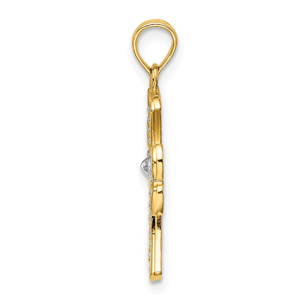 14K W/ Rhodium Textured Cross Charm