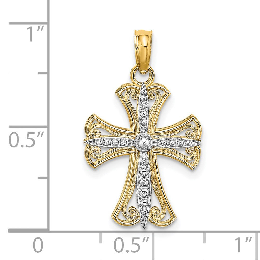 14K W/ Rhodium Textured Cross Charm