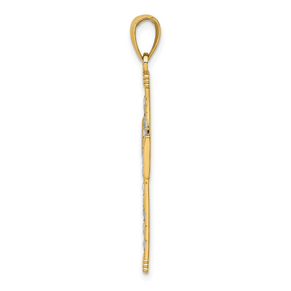 14K W/ Rhodium D/C and Cut-Out Cross Charm