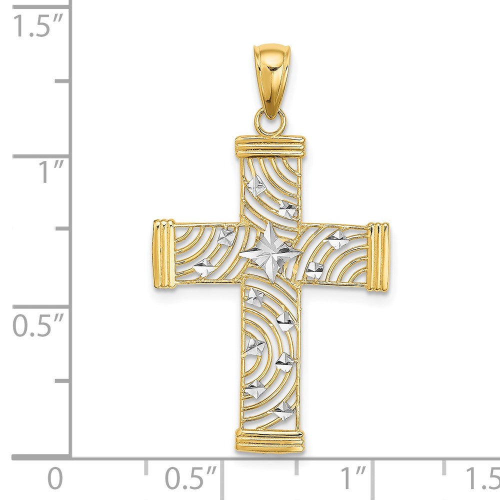 14K W/ Rhodium D/C and Cut-Out Cross Charm