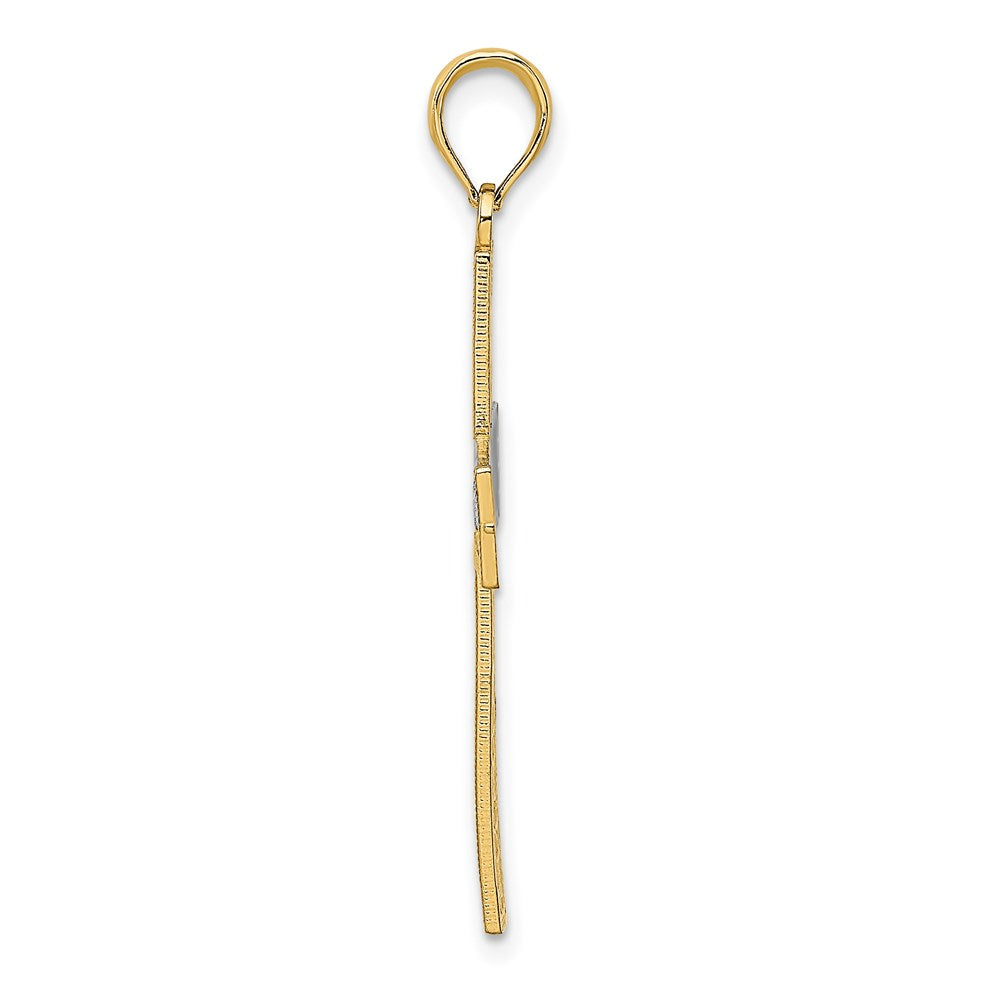 14K W/ Rhodium D/C and Cut-Out Cross Charm