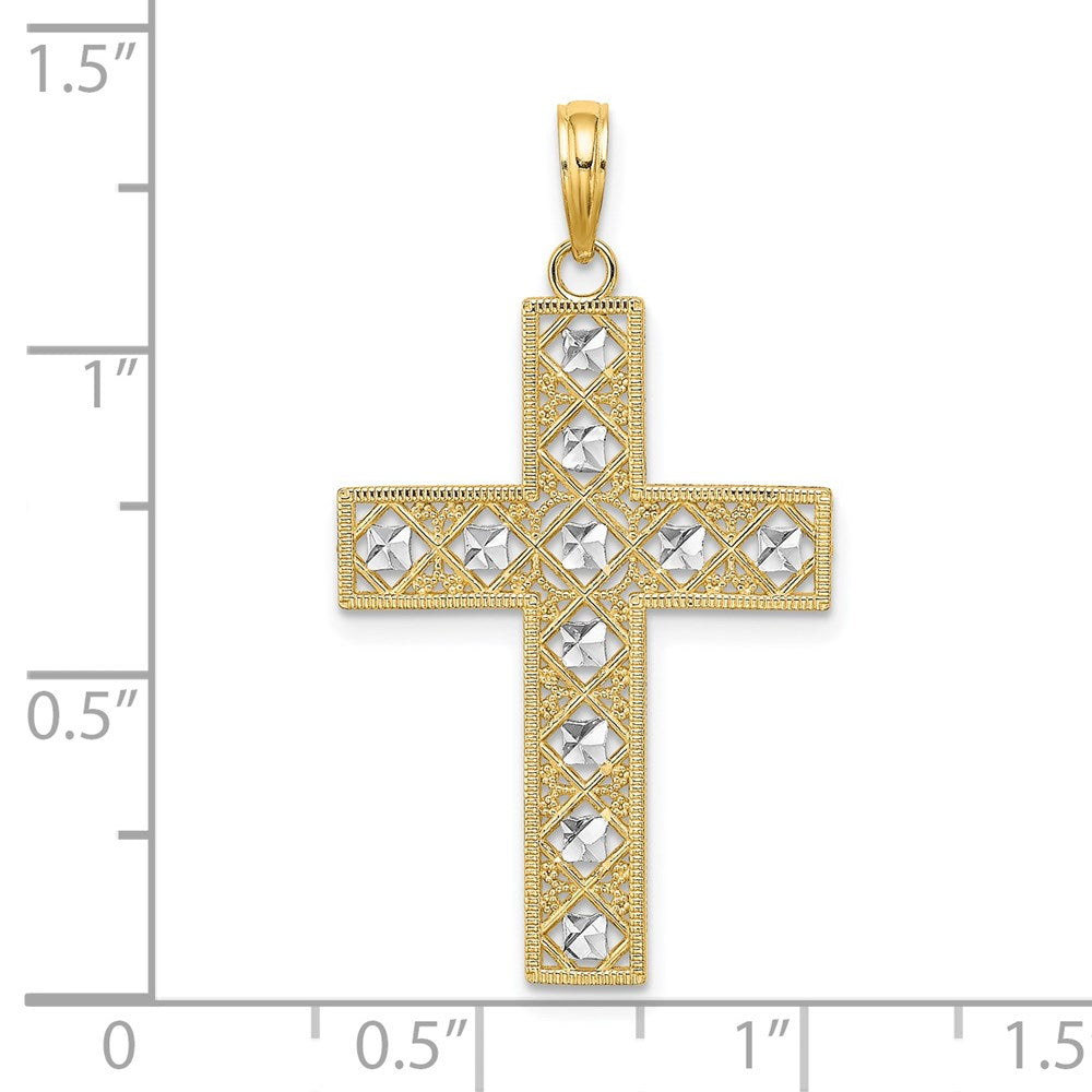 14K W/ Rhodium D/C and Cut-Out Cross Charm