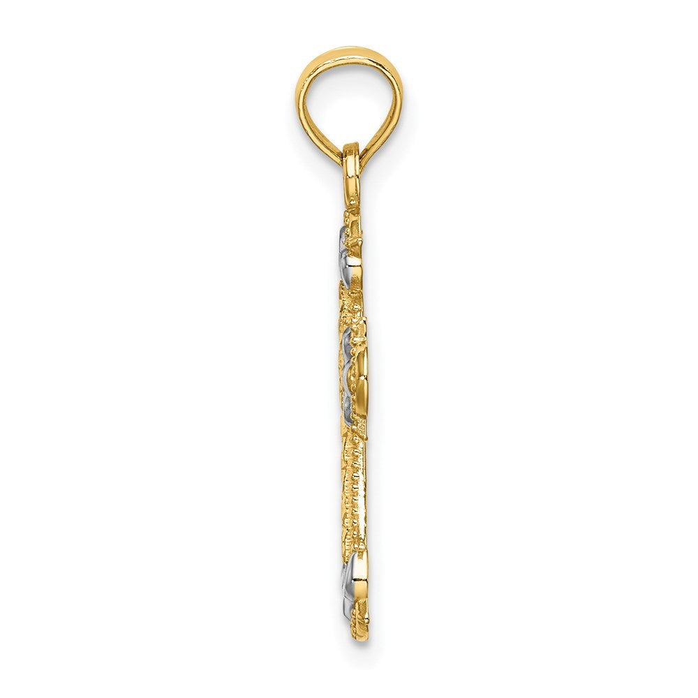 14K W/ Rhodium and D/C Fleur-De-Lis Cross Charm