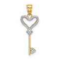 14k w/Rhodium Key w/Heart Charm