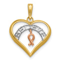 14k Two-tone White Rhodium BELIEVE in Heart w/ Breast Cancer Ribbon
