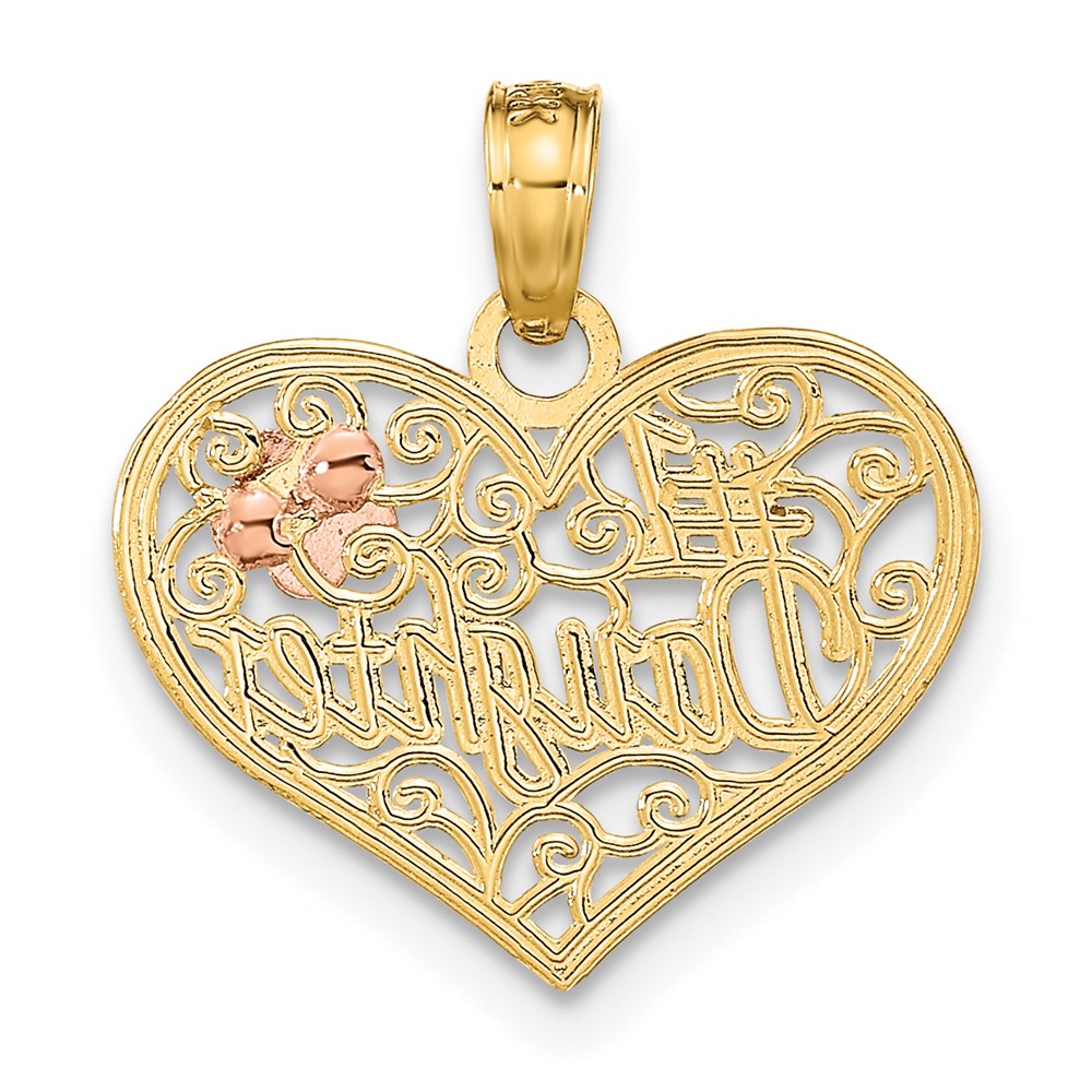 14k Two-tone White Rhodium #1 DAUGHTER IN HEART w/Flowers Charm