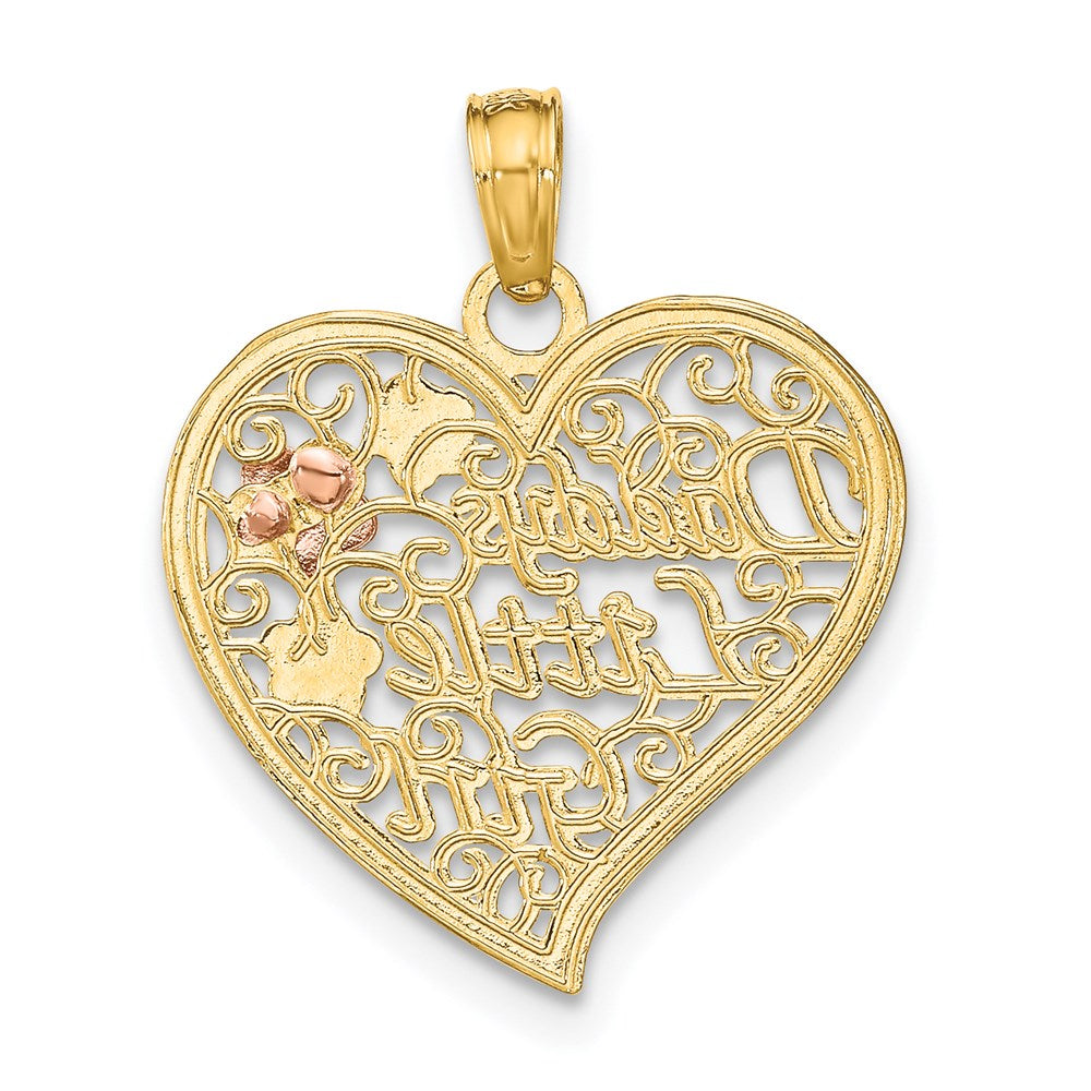 14k Two-tone White Rhodium DADDYS LITTLE GIRL Filigree Heart Charm