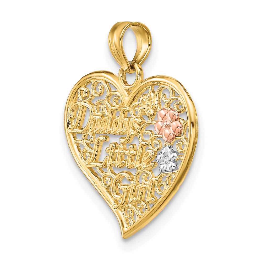 14k Two-tone White Rhodium DADDYS LITTLE GIRL Filigree Heart Charm
