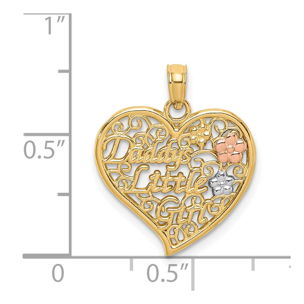 14k Two-tone White Rhodium DADDYS LITTLE GIRL Filigree Heart Charm
