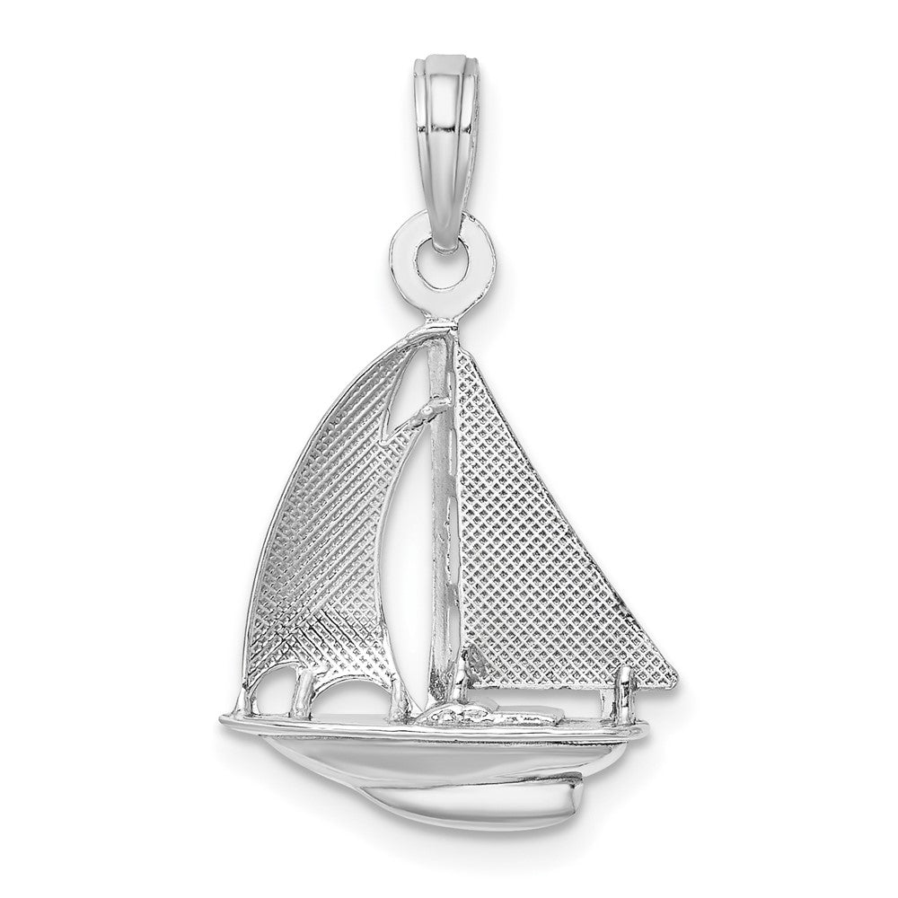 10K White Gold Polished Sailboat Charm