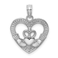 14K White Gold Polished/Textured Heart Claddagh Charm