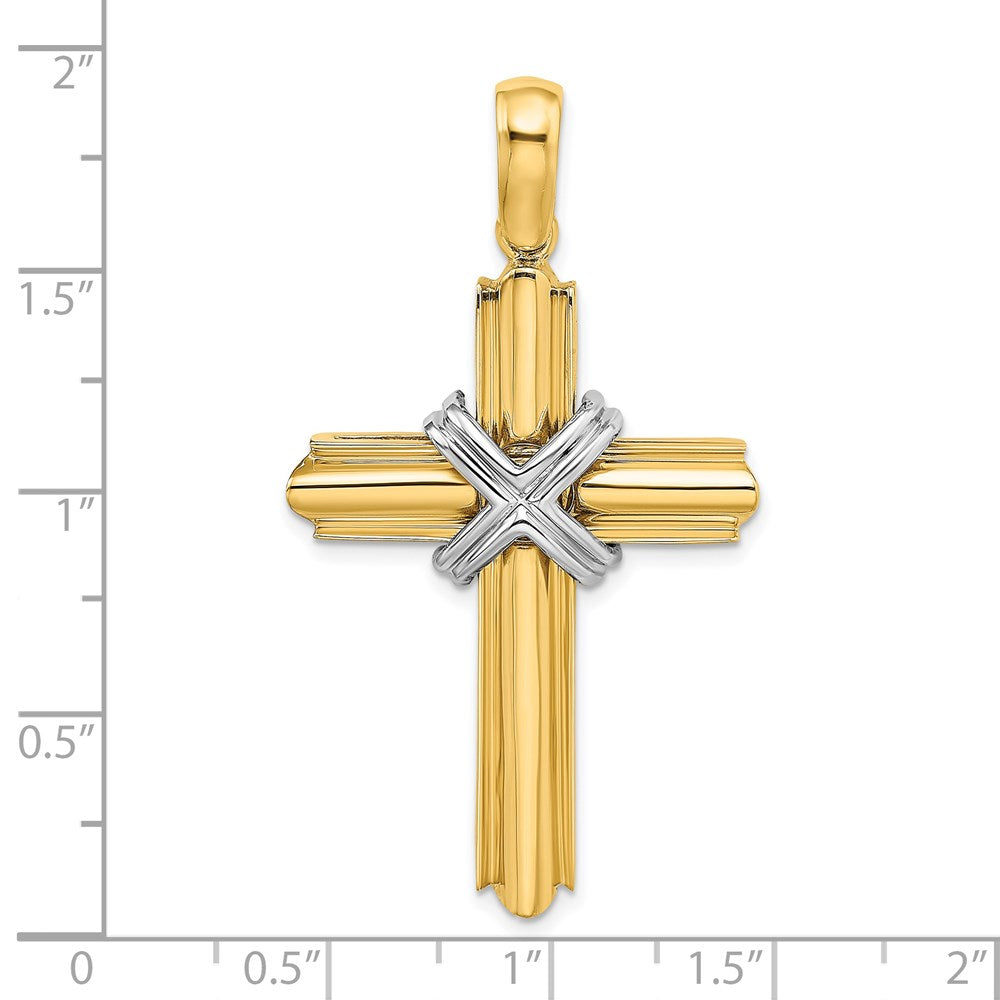 14K Two-tone X Center Polished Cross