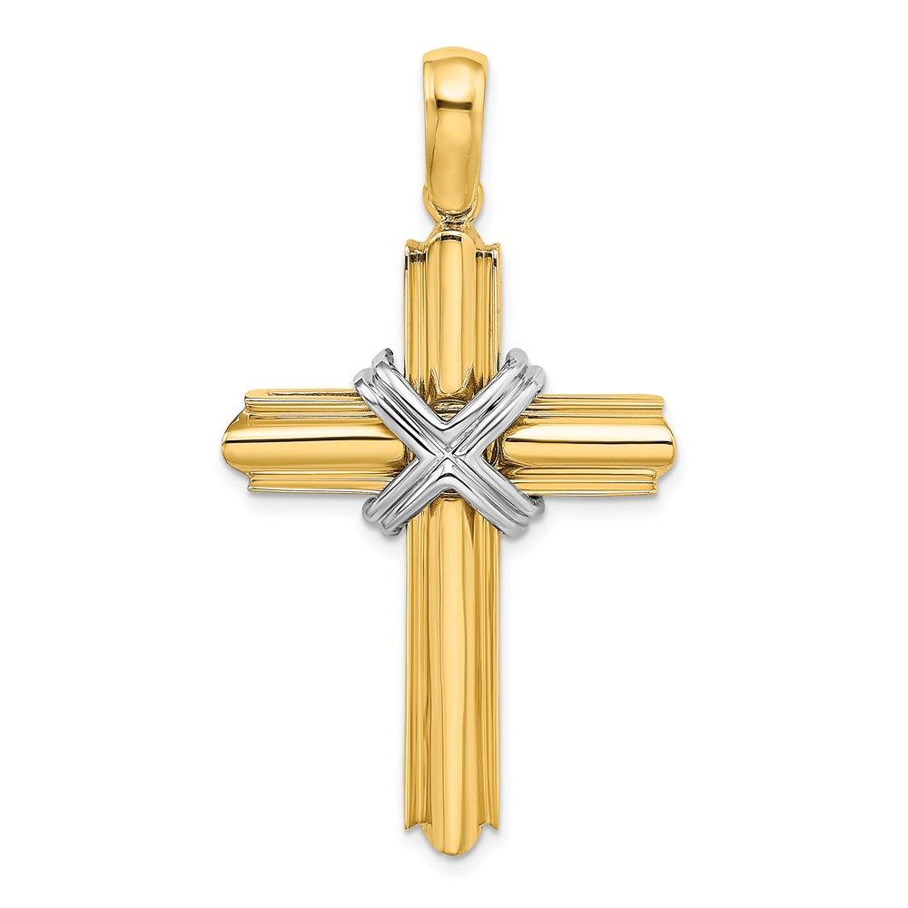 14K Two-tone X Center Polished Cross
