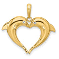 14k w/Rhodium Double Dolphin Heart Pendant