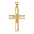 14k Beaded & Polished Double Cross Pendant