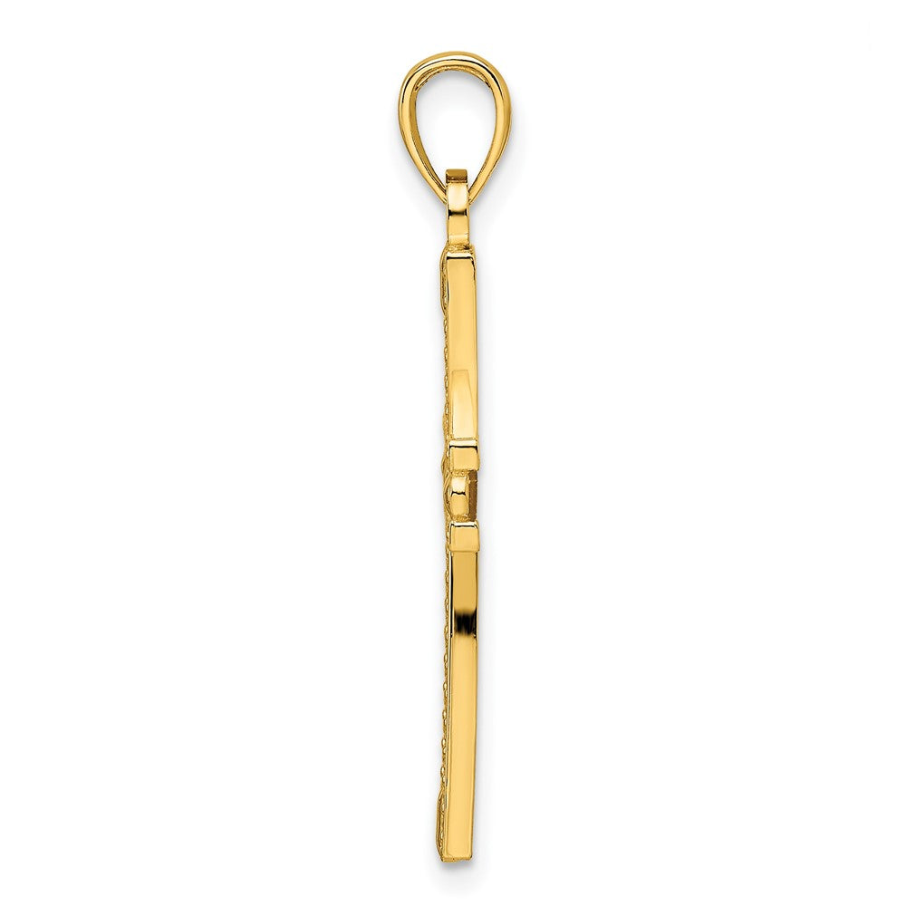 14k Beaded & Polished Cross Pendant