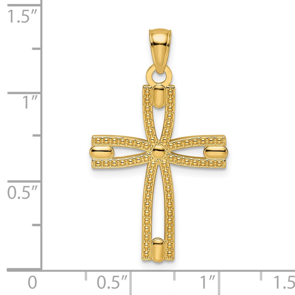 14k Beaded & Polished Cross Pendant