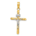 14K w/White Rhod Polished & Textured INRI Crucifix Cross Pendant