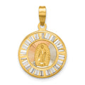 14K Rose and White-plated Polished CZ Baguettes Mary Round Pendant