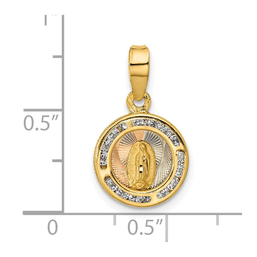 14K Rose and White Rhodium Polished CZ Mary Round Pendant