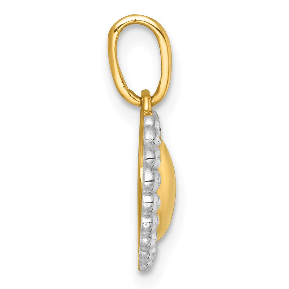 14k with White Rhodium Polished Domed Heart Charm