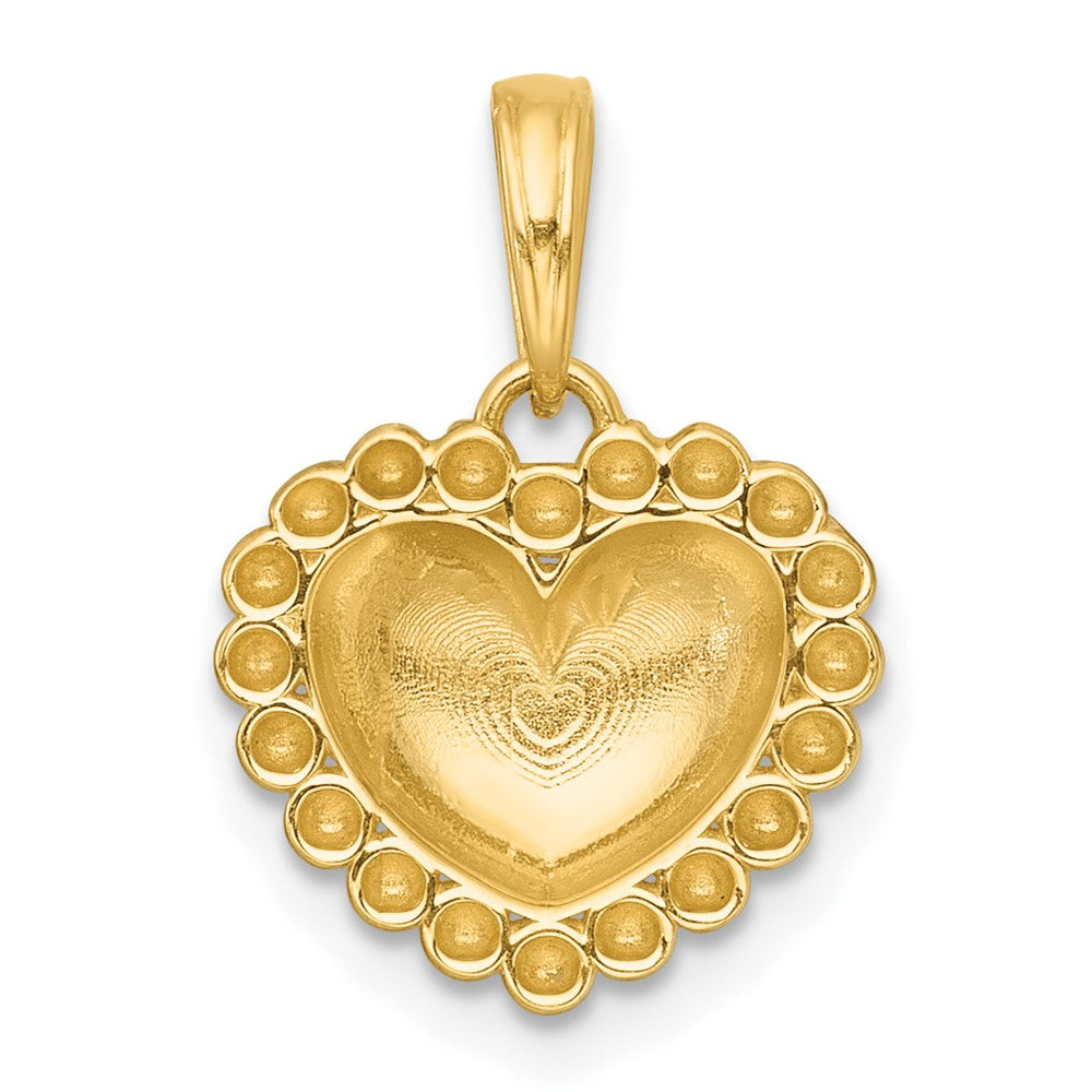 14k with White Rhodium Polished Domed Heart Charm