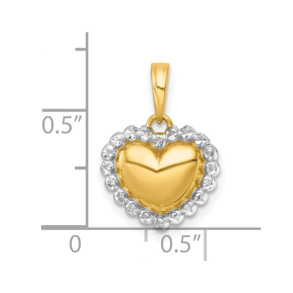 14k with White Rhodium Polished Domed Heart Charm