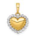 14k with White Rhodium Polished Domed Heart Charm