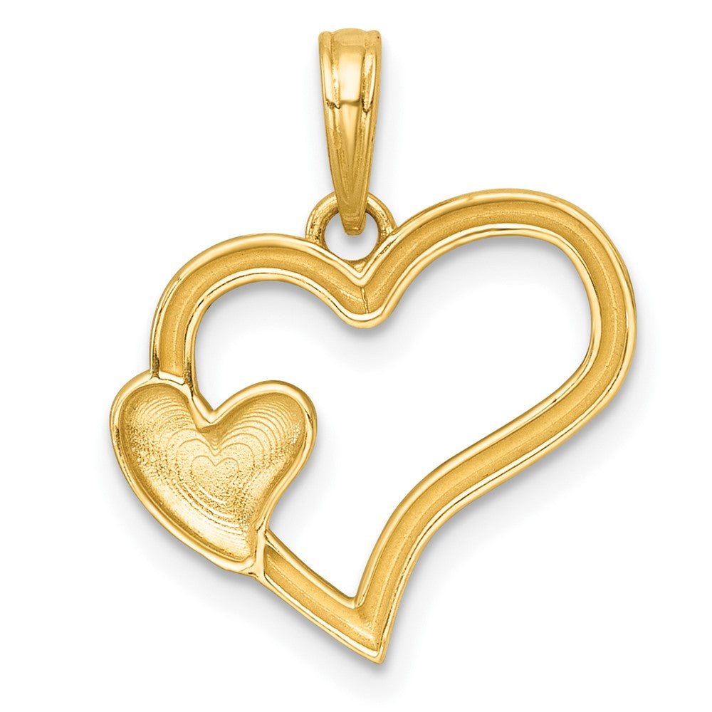 14k with White Rhodium Polished Heart Shape With Mini Heart Charm