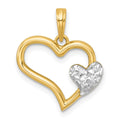14k with White Rhodium Polished Heart Shape With Mini Heart Charm