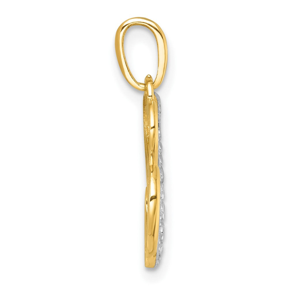 14k with White Rhodium Polished And Brushed Heart Above Heart Charm