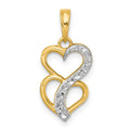 14k with White Rhodium Polished And Brushed Heart Above Heart Charm